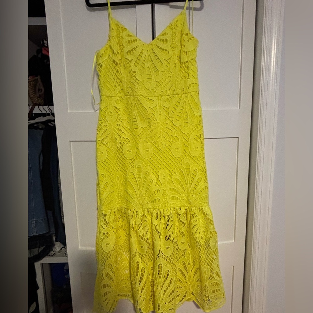 Flying Tomato Vibrant Yellow Lace Midi Dress